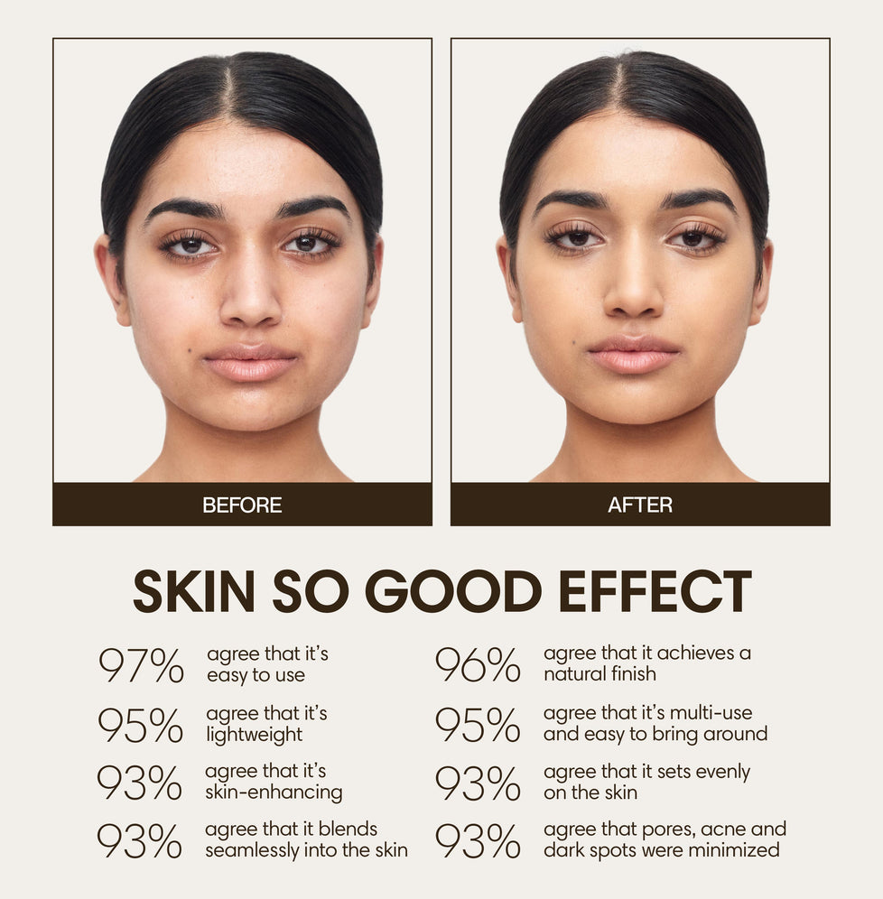 Aarya wears Skin So Good in Cashew as base, Birch as contour, Ecru as highlight