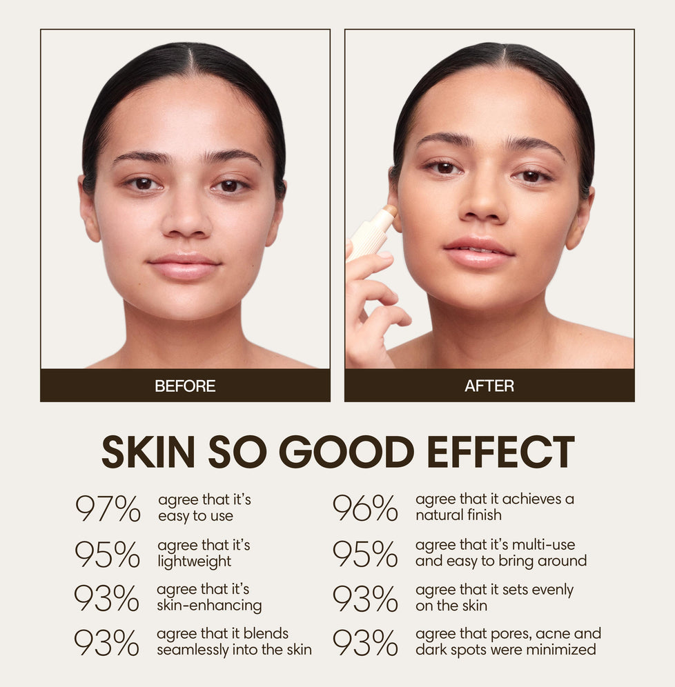Alexandra wears Skin So Good in Gobi as base, Palomino as contour, Oat as highlight