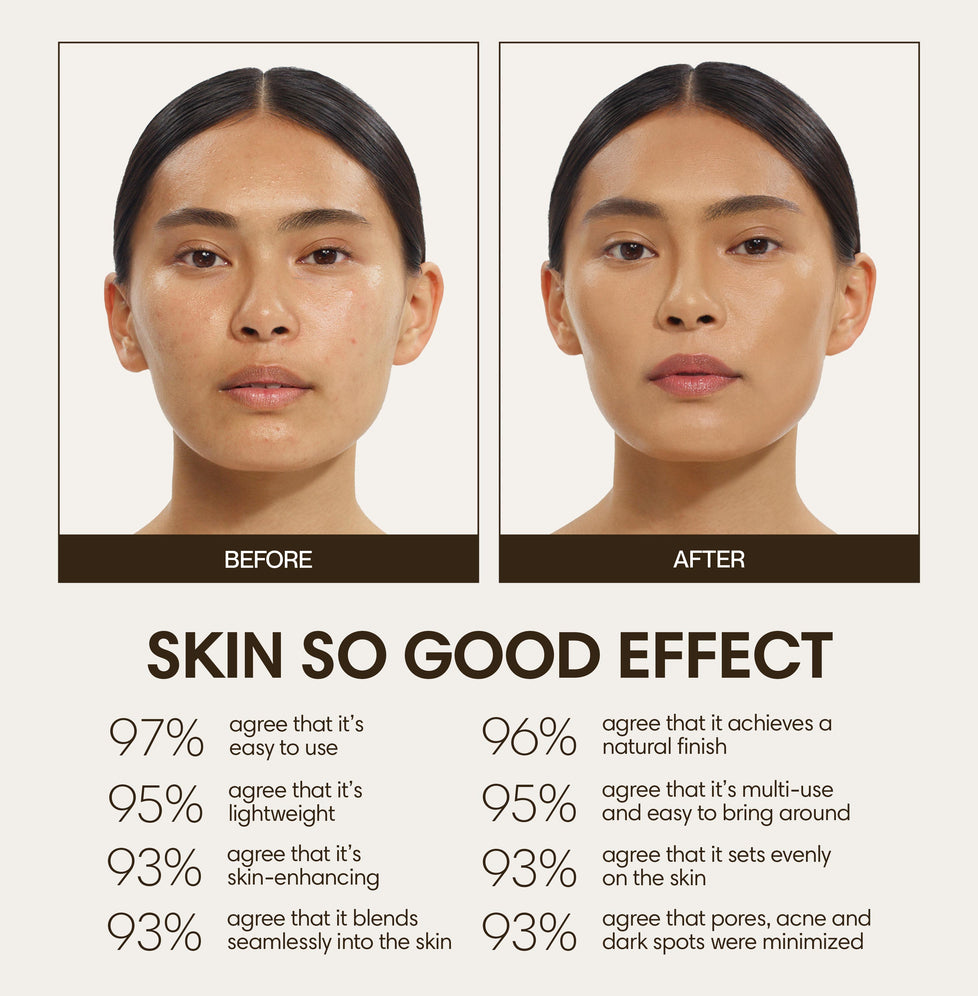 Lily wears Skin So Good in Olive as base, Palomino as contour, Cashew as highlight