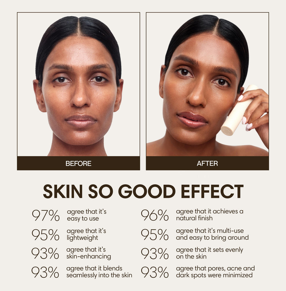 Neekita wears Skin So Good in Santal as base, Fawn and Palisander as contour, Palomino as highlight