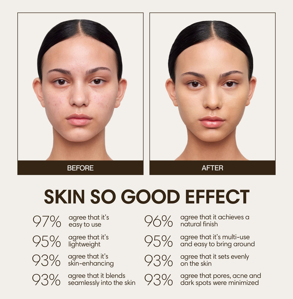 Gabrielle wears Skin So Good in Seashell as base, Gobi as contour, Buttermilk as highlight