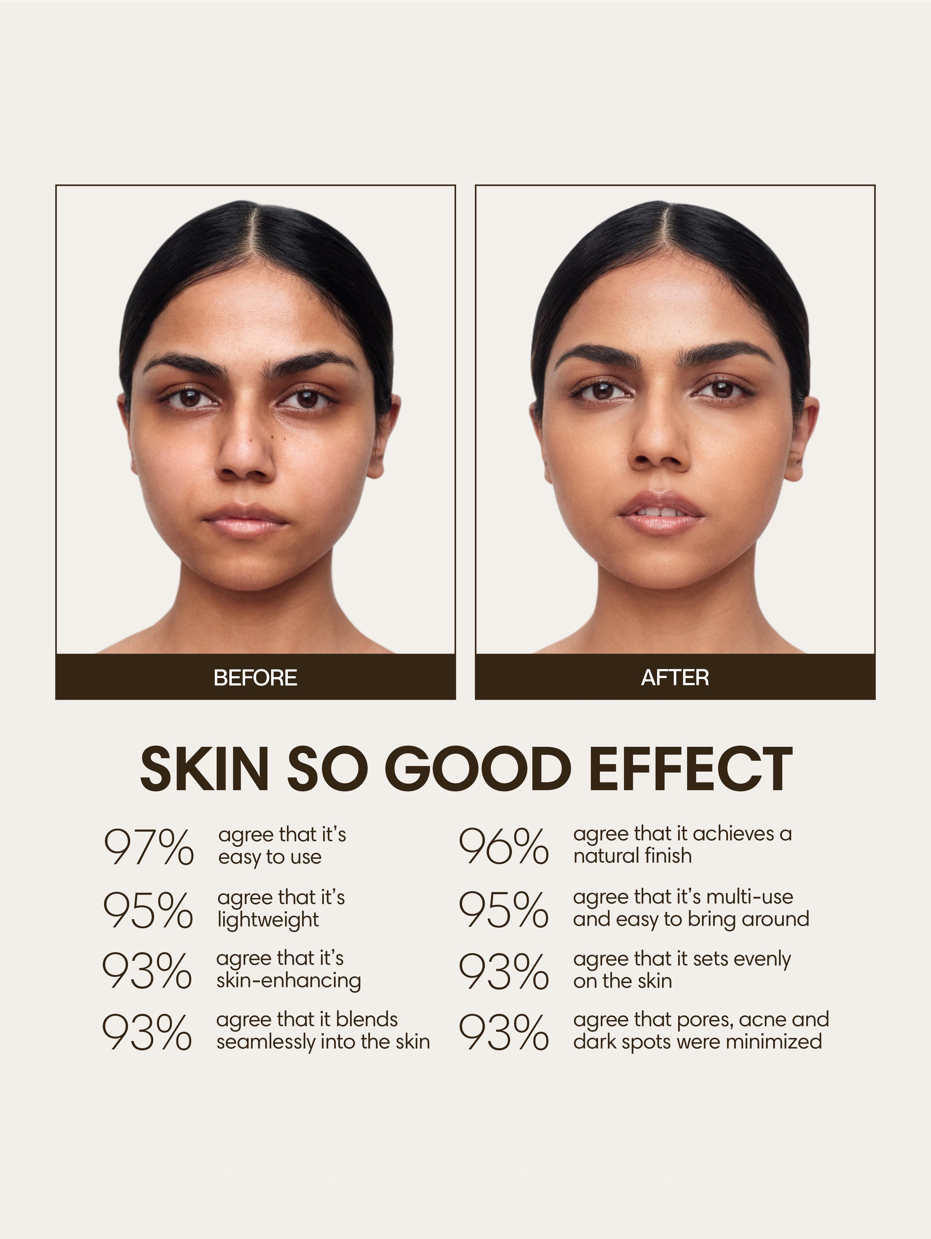 Rushini wears Skin So Good in Birch as base, Palomino as contour, Bamboo as highlight