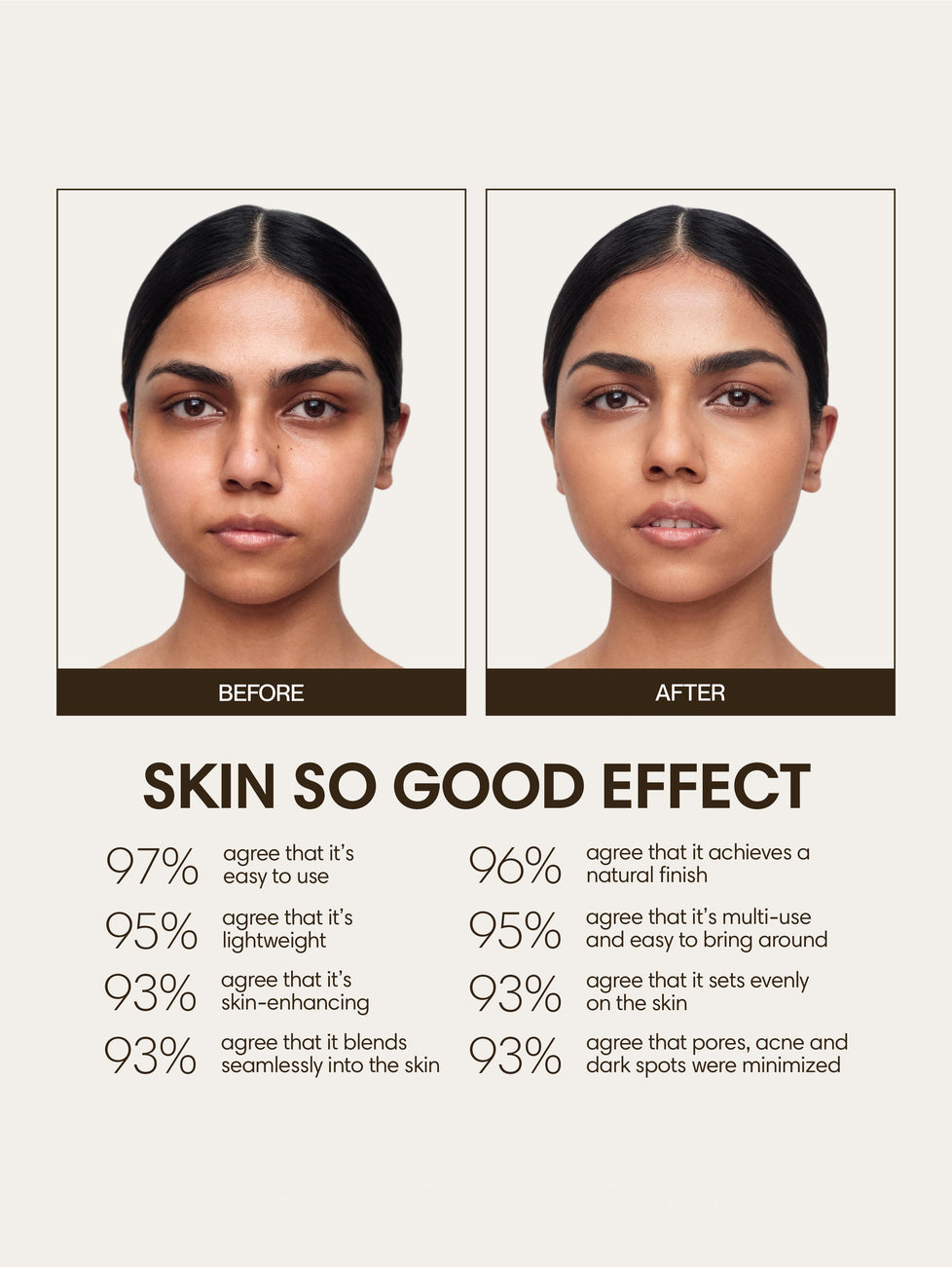 Rushini wears Skin So Good in Birch as base, Palomino as contour, Bamboo as highlight