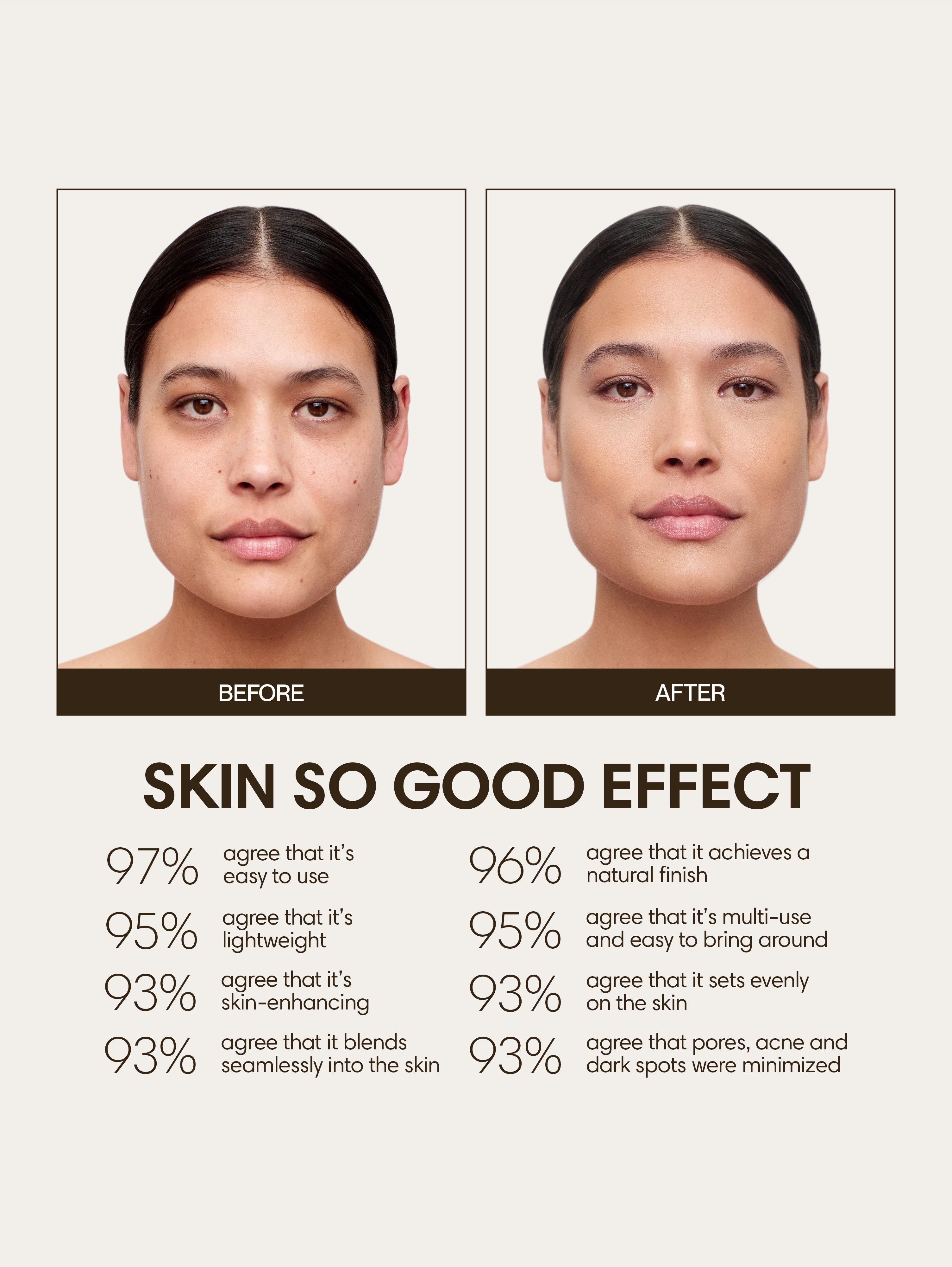 Bianca wears Skin So Good in Oat as base, Gobi as contour, Seashell as highlight